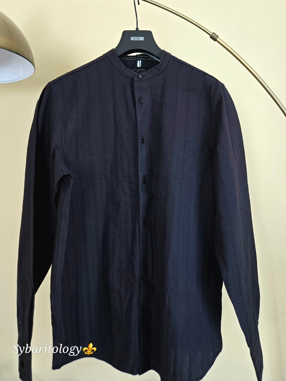 NWT TED BAKER London Black Grandad Collar Pinstripe Shirt Size: L